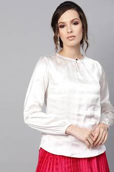Ivory Satin Front Key Hole Blouse