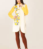 Yellow and Off White Georgette Embroidered Kurti