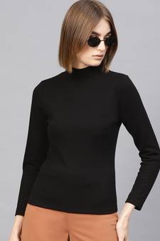 Black High Neck Rib Top