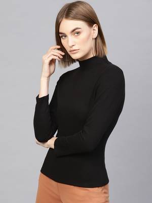 Black High Neck Rib Top 2