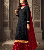 Black and Red Georgette Plazo Replica Suit