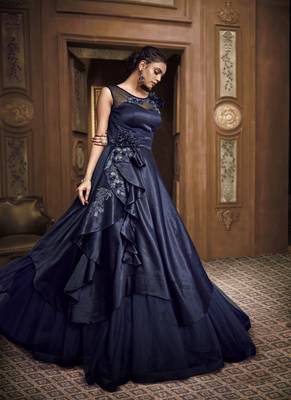 Navy-blue embroidered net salwar 2