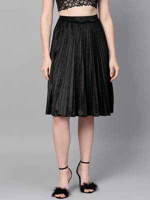 Black Velvet Pleated Skirt 1