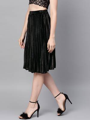 Black Velvet Pleated Skirt 2