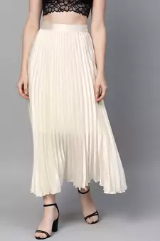White Satin Pleated Maxi Skirt