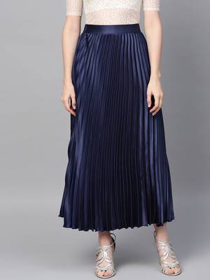 Blue Satin Pleated Maxi Skirt 1