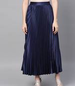 Blue Satin Pleated Maxi Skirt