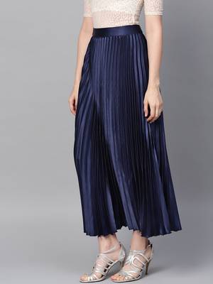 Blue Satin Pleated Maxi Skirt 2