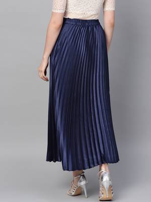 Blue Satin Pleated Maxi Skirt 3