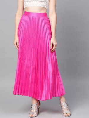 Pink Satin Pleated Maxi Skirt 1