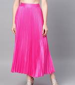 Pink Satin Pleated Maxi Skirt