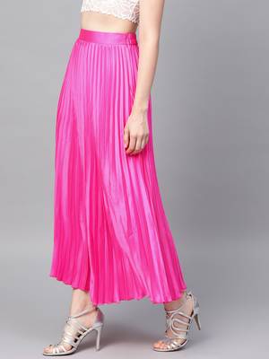 Pink Satin Pleated Maxi Skirt 2