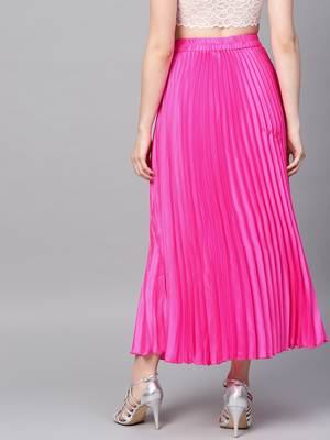 Pink Satin Pleated Maxi Skirt 3