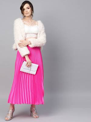 Pink Satin Pleated Maxi Skirt 4