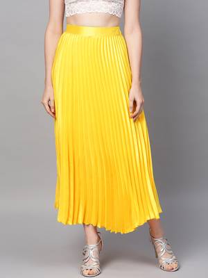 Yellow Satin Pleated Maxi Skirt 1