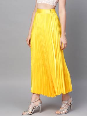 Yellow Satin Pleated Maxi Skirt 2