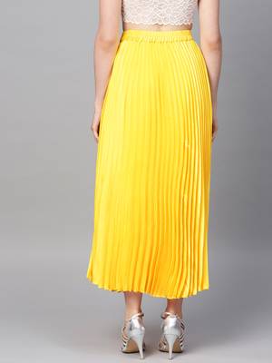 Yellow Satin Pleated Maxi Skirt 3