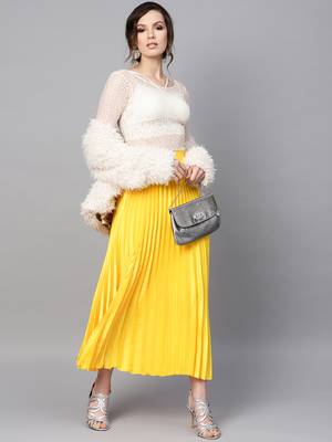 Yellow Satin Pleated Maxi Skirt 4