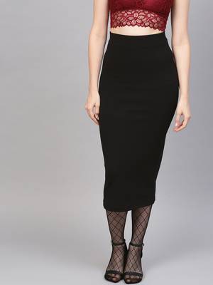 Black Rib Pencil Midi Skirt 1