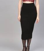 Black Rib Pencil Midi Skirt