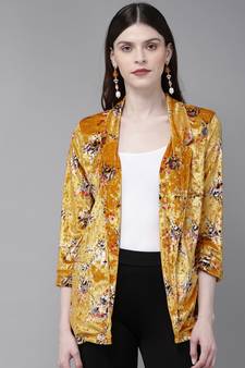 Mustard Floral Velvet Blazer