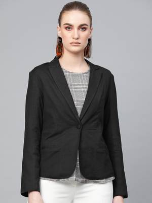 Black Cotton Linen Blazer 1