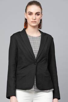 Black Cotton Linen Blazer