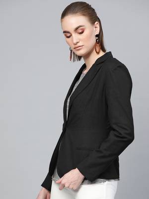 Black Cotton Linen Blazer 2