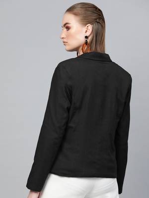 Black Cotton Linen Blazer 3