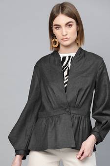 Dark Grey Peplum Balloon Sleeve Blazer (same as 6070)