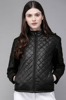 Black Quilted Hooded Puffer Jacket