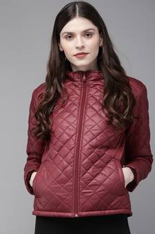 Burgundy Quilted Hooded Puffer Jacket