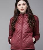 Burgundy Quilted Hooded Puffer Jacket