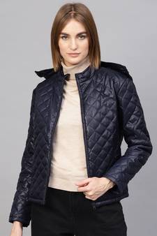 blue Quilted Hooded Puffer Jacket