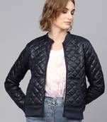 blue Quilted Bomber Jacket