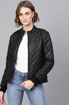 Black Quilted Jacket With Zip On Sleeves