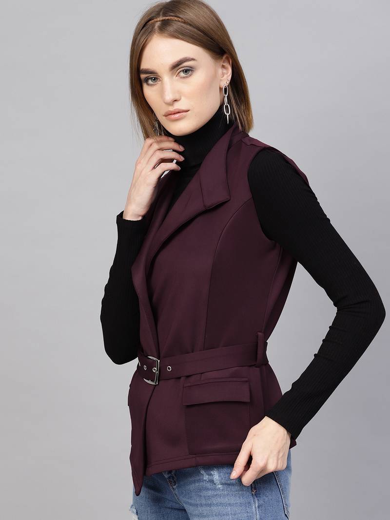 Burgundy Scuba Peplum Coat