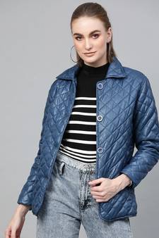 green Quilted Collar Button Front Jacket