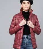 Burgundy High Neck Qulited Jacket