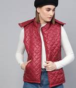 Maroon Quilted Sleeveless Hood Jacket