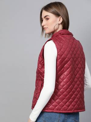 Maroon Quilted Sleeveless Hood Jacket 3