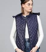 blue Quilted Sleeveless Hood Jacket
