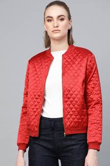 Red Quilting Bomber Jacket