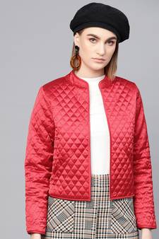 Red Front Open Quilted Jacket