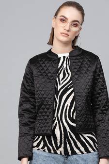 Black Front Open Quilted Jacket