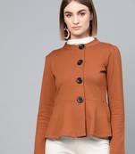Brown Button Front Peplum Jacket