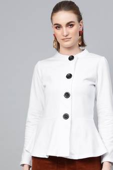 White Button Front Peplum Jacket