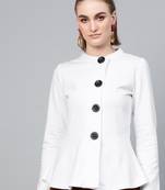 White Button Front Peplum Jacket