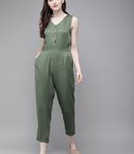 Olive Sleevless Tapered Belted Jumpsuit