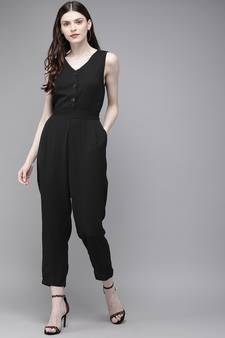 Black Sleevless Tapered Belted Jumpsuit